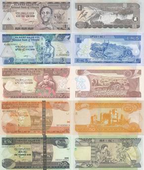 衣索比亚现在流通的纸币系列，包括1997至2003年。